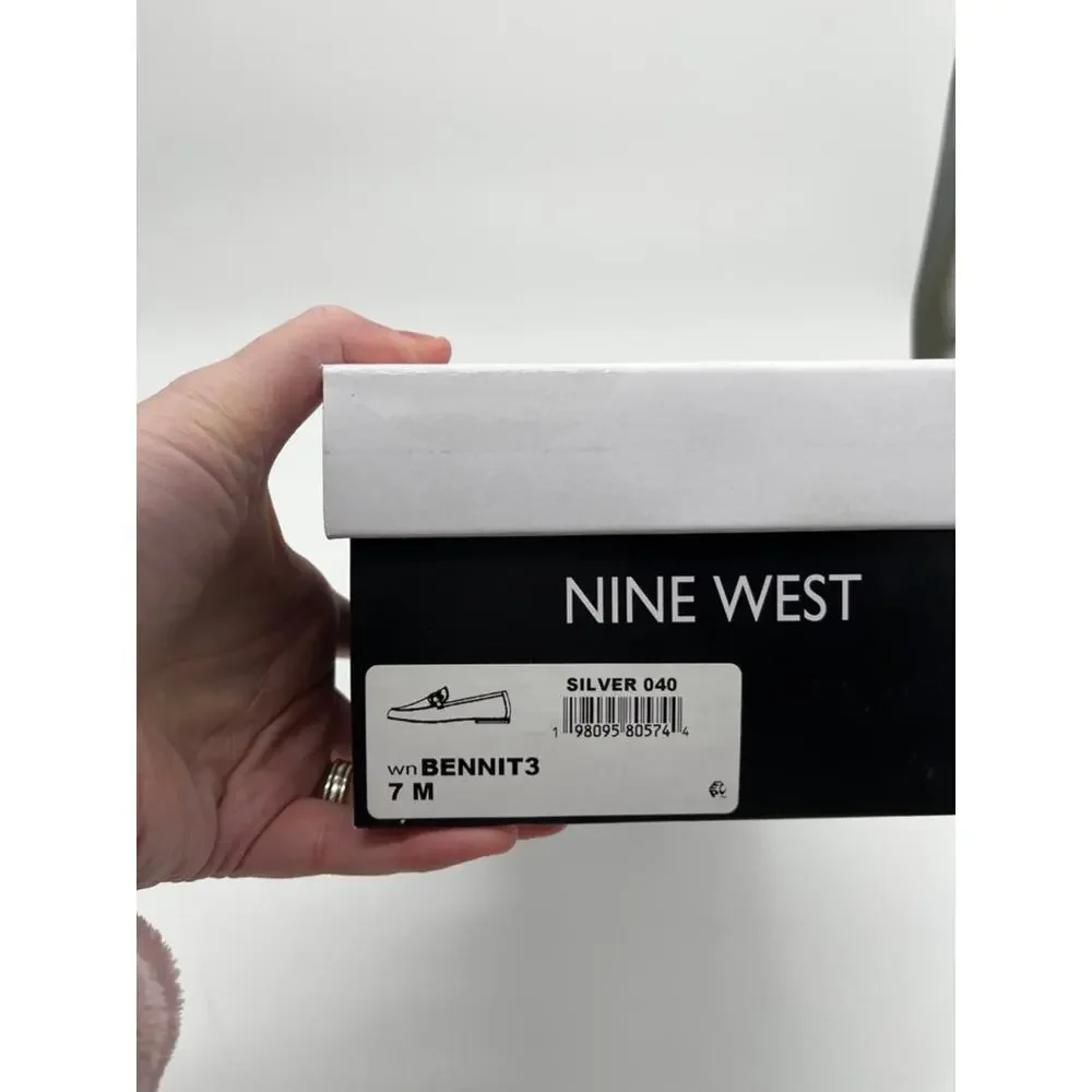 Nine West Bennit Bit Chain Loafers Metallic Silver - Size 7